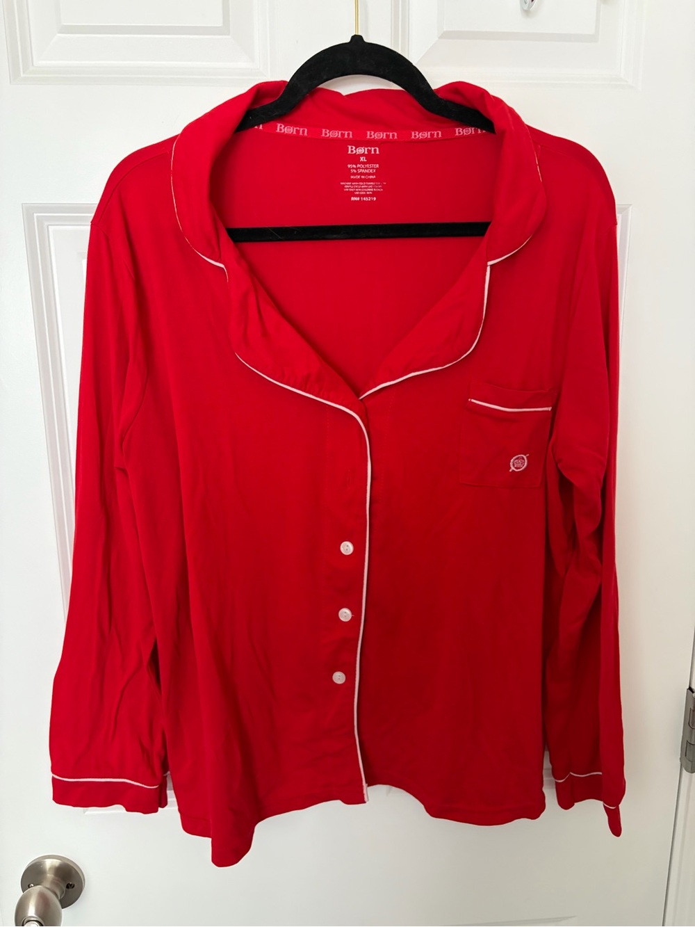 Born Red Long-Sleeve Pajama Top with White Piping So Soft Loungewear - XL